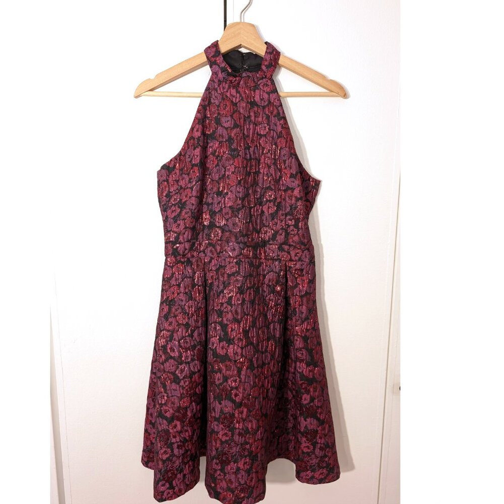 Guess Cocktail Dress Brocade Pink Purple Floral Halter Top Mini Dress sz 2